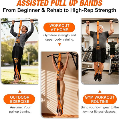 Heavy Duty Pull Up Assistance Bands, Pull Up Assist Band with Dual Foot Rests for Men, Home Gym Strength Training Equipment for Pull Up Bar, Adjustable 4 Resistance Bands for Back Workout