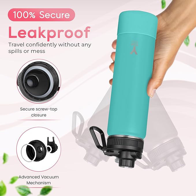 Y TOP 24oz Insulated Water Bottle Leak Proof Spout Lid Fits in Car Cup Holder – Double Wall Dishwasher Safe Easy Clean stainless steel drinking water bottle for Gym Kids Sports Travel Hiking School