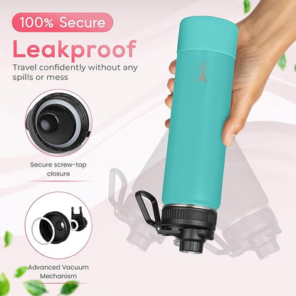Y TOP 24oz Insulated Water Bottle Leak Proof Spout Lid Fits in Car Cup Holder – Double Wall Dishwasher Safe Easy Clean stainless steel drinking water bottle for Gym Kids Sports Travel Hiking School