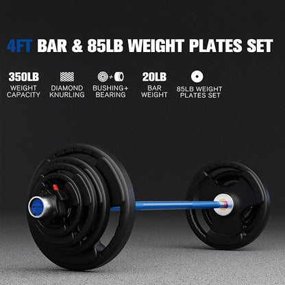 RitFit Barbell Weight Set - 4/6FT Olympic Barbell with Weight Plates (55-115LB Total) - Weightlifting Equipment for Squats, Curls, Deadlifts, Presses, Hip Thrusts