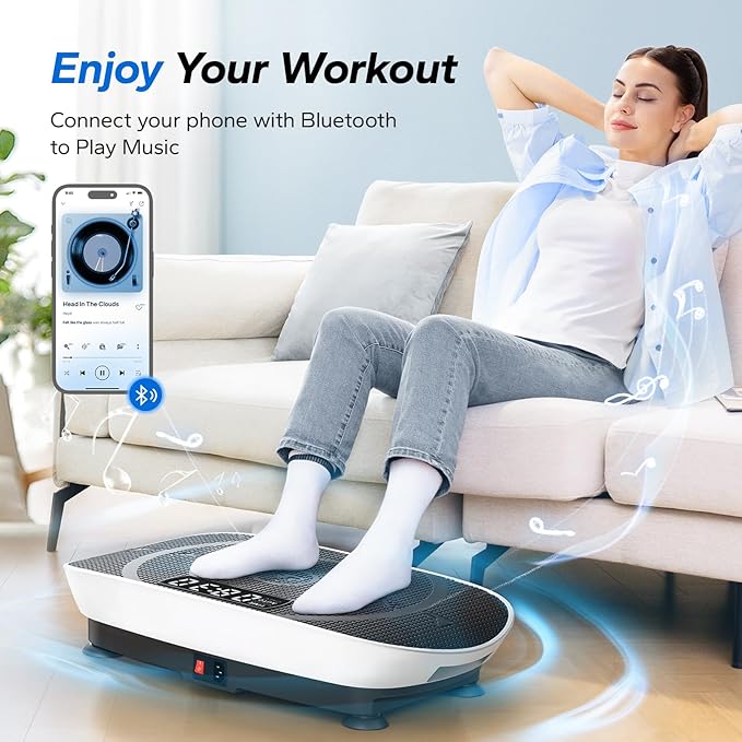 MERACH Vibration Plate Exercise Machine, Whole Body Workout Equipment for Women, Bluetooth and Silicone Pedal, Vibration Plate with Auto Mode, Vibrate Fitness Platform for Home