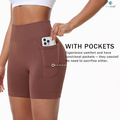 Evercute Women's Gym Shorts 3/4 Pack Seamless Scrunch Butt Lifting Workout Shorts 5" Tummy Control Ruched Booty Yoga Short