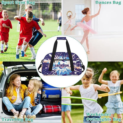 Personalized Soccer Gym Duffel Bags for Kids Boys with Custom Name Sport Training Travel Bags for Overnight Weekender, Purple
