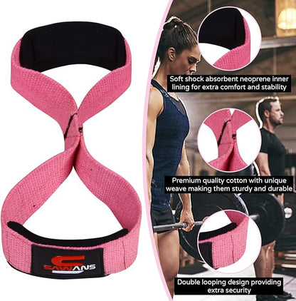 SAWANS Lifting Straps Padded Grip Figure 8 Wrist Straps Weight Heavy Duty Double Loop Bodybuilding Training Gym Straps Hand Bar Non Slip Deadlift Support Strong Cuffs Powerlifting