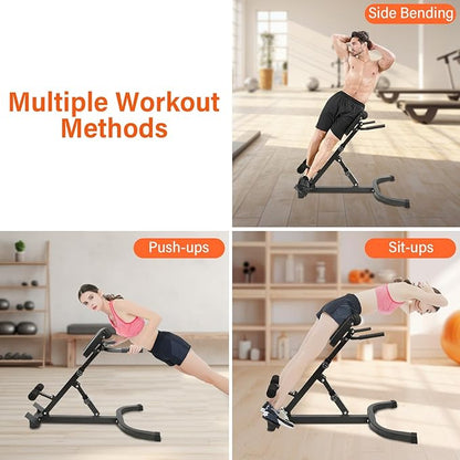 Roman Chair Back Extension Machine Foldable 5 Position Adjustable Sit up Exercise Multi-Functional Hyperextension Bench Workout Equipment Ab Machine Angle Height Adjust 330LBS Heavy-Duty for Home Gym