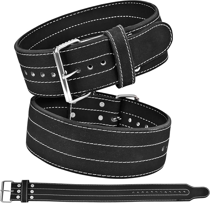 Single Prong Powerlifting Belt for Men & Women-Premium Leather 4”Wide 10mm Thick Weightlifting Belt for Back Support & Stability-Adjustable Gym Belt for Squats, Deadlifts & Heavy Lifts