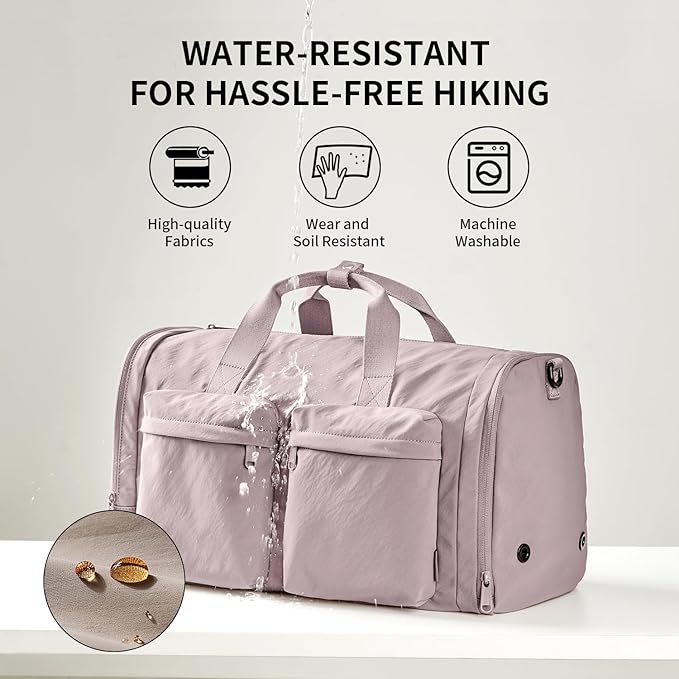 Aji Foldable Travel Duffel Bag for Women with Shoes Compartment, 3 in 1 Carry on Gym Bag with Removable Dry Wet Bag, Lightweight&Water Resistant Duffel Bag for Travel,Sports&Workout, Soft Pink
