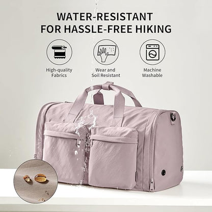 Aji Foldable Gym Bag for Women Men with Shoes Compartment, 3 in 1 Carry on Travel Duffel Bag with Trolley Sleeve, Lightweight&Water Resistant Duffel Bag for Travel, Sports, Fitness&Workout,Soft Pink