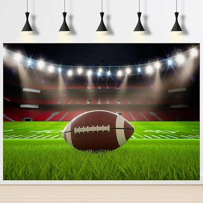 American Football Backdrop Balls on Field in Stadium Photography Background Rugby Sports Soccer Field Backdrop Decor for Boy Birthday Party Cake Table Banner Photo Studio Background Props 20x10ft