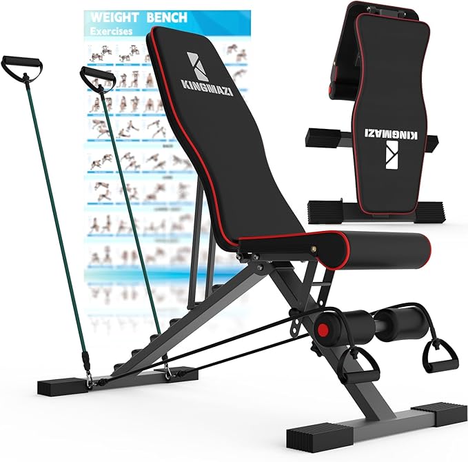 Adjustable Weight Bench, Exercise Workout Bench for Full Body Workout- Multi-Purpose Foldable Bench, Folding Dumbbells Bench with Resistance Band Set