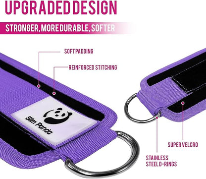 Slim Panda Ankle Strap for Cable Machine,Ankle Cuff for Kickbacks, Booty Hip Abductors,Glute Workouts, Leg Extensions, Curls for Men and Women, Adjustable with Double D-Rings