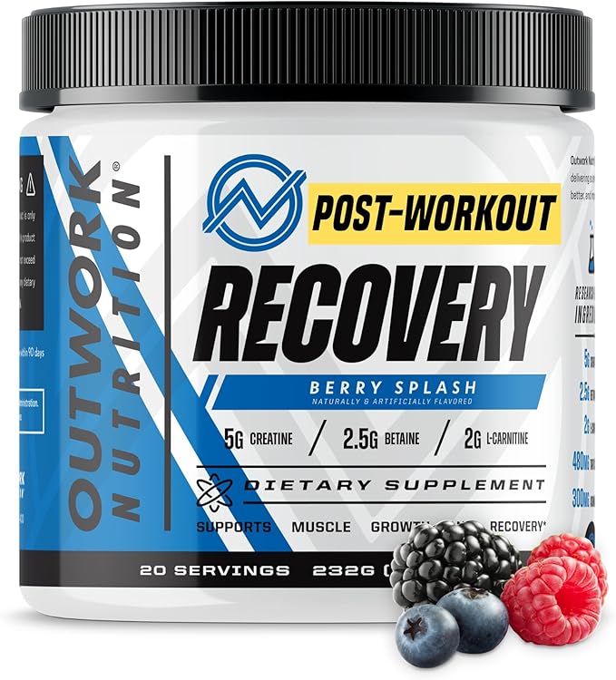 Outwork Nutrition Post Workout Recovery Powder - Creatine Monohydrate, KSM-66 Ashwagandha & Tart Cherry - Speeds Recovery, Eases Soreness - Creatine Powder for Men & Women, Berry Splash, 240 Gr