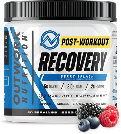 Outwork Nutrition Post Workout Recovery Powder - Creatine Monohydrate, KSM-66 Ashwagandha & Tart Cherry - Speeds Recovery, Eases Soreness - Creatine Powder for Men & Women, Berry Splash, 240 Gr