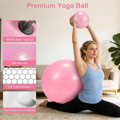 4Pcs Yoga Ball Set includes Large and 9in Pilates Balls, Massage & Spiky Ball for Fitness ,Anti-Burst Exercise Ball with Pumb for Pregnancy,Physical Therapy,Office Chair, Home Workout,3Sizes,3Colors