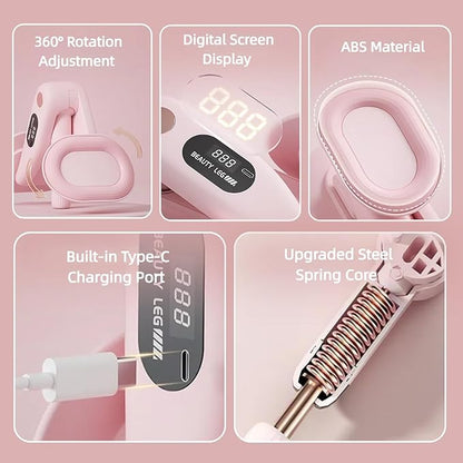 Inner Thigh Exerciser with 30 LB Resistance Bands, 10-78 LB Thigh Exerciser for Home Gym, 360° Rotating Thigh & Glute Workout Equipment, Portable Arm and Hip Trainer, Light Pink