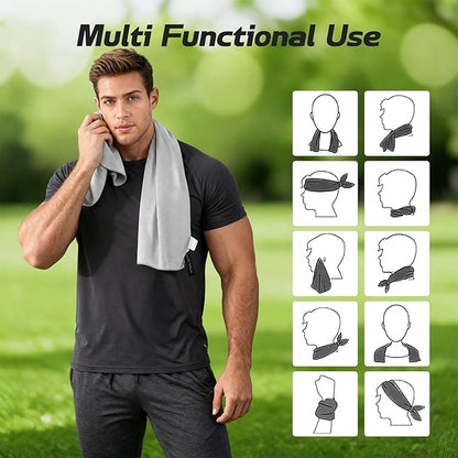 REDKISS Gray Cooling Towels for Neck and Face - 2 Pack Microfiber Gym Towels Set, 39" x 11" Microfiber Absorbent Towel for Sports Fitness, Yoga, Super Soft and Quick-Drying Gym Towels for Women Men