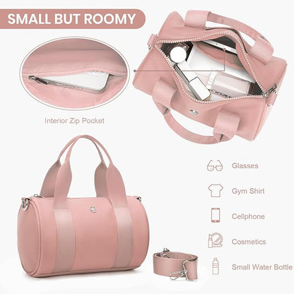 Mini Gym Bag Small Barrel Duffle Crossbody Bags Tote for Women Men Workout Bag Lightweight for Weekender Travel Sports Yoga Fitness Dance (Pink)