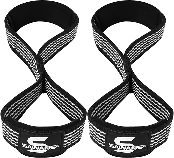 SAWANS Lifting Straps Padded Grip Figure 8 Wrist Straps Weight Heavy Duty Double Loop Bodybuilding Training Gym Straps Hand Bar Non Slip Deadlift Support Strong Cuffs Powerlifting