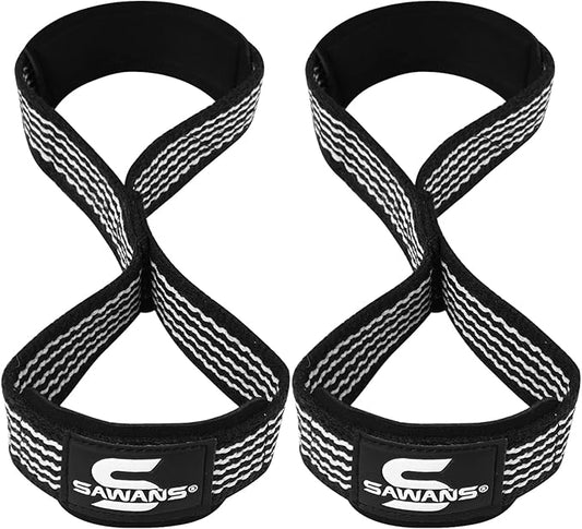 SAWANS Lifting Straps Padded Grip Figure 8 Wrist Straps Weight Heavy Duty Double Loop Bodybuilding Training Gym Straps Hand Bar Non Slip Deadlift Support Strong Cuffs Powerlifting
