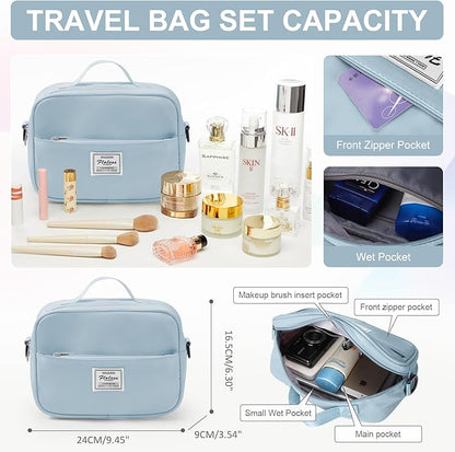 Gym Bag for Women with Shoes Compartment,Small Travel Duffel Bag with Toiletry Bags Sport Tote Overnight Weekender Carry on Personal Item Bags for Airlines Ligh Blue