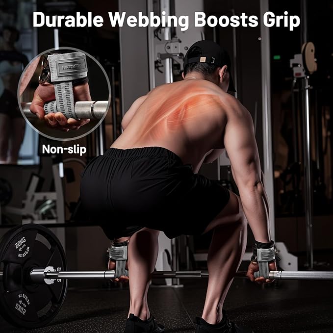 MANUEKLEAR Non-Slip Wrist Straps for Weightlifting Deadlifting, Gym Lifting Straps with D Rings for Cable Machine Workout, 10mm Neoprene Padded Weight lifting Wrist Wraps for Men Women