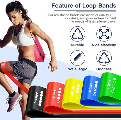 30pcs Loop Resistance Bands for Exercise Bulk, Workout Bands with 6 Drawstring Backpack Bags Elastic Drape Ring Set for Women and Men Home Fitness, Gym, Yoga, Fitness Sport Members Gift
