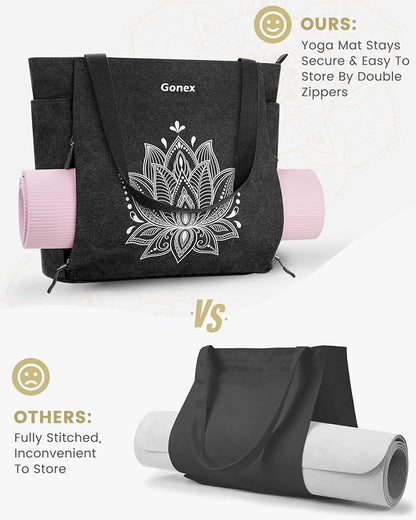 Gonex Yoga Mat Bag, Large Tote Bag with Multi Pockets for Women Men, Canvas Mat Carrier, Full Zipper Easy Access for Pilates Gym Travel