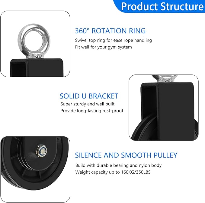 LFJ Cable Pulley with Swing Strap Carabiner Gym Pulley Wheel Set for LAT Pulley System DIY Pull Down Attachment,Ladder Lift,Home Gym Equipment