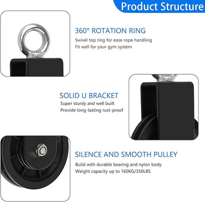 LFJ Cable Pulley with Swing Strap Carabiner Gym Pulley Wheel Set for LAT Pulley System DIY Pull Down Attachment,Ladder Lift,Home Gym Equipment