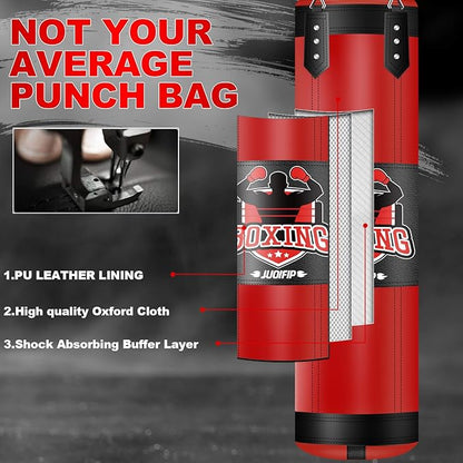 Punching Bag Set for Adults, 4FT Heavy Boxing Bag Set with 12 OZ Boxing Gloves, Suitable for MMA Karate Kickboxing Boxing Muay Thai Training at Home or Gym - Unfilled Heavy Bag