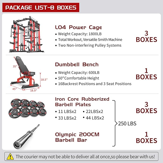 Multi-Purpose Squat Rack,Smith Machine Weight Rack Set with Cable Crossover System, Home Gym Power Racks, Power Racks and Packages