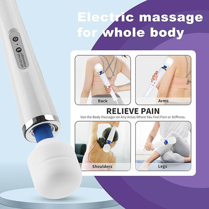Wired Powerful Handheld Wand Massager, Strong Personal Vibration Massage for Sports Recovery, Back Muscle Aches, Whole Body Pain (White)