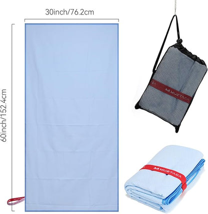 Microfiber Towel Large for Beach, Travel, Swimming, Bath, Pool–Quick Dry, Ultra Compact, Sand Free, Lightweight & Super Absorbent(Light Blue,60x30 in)