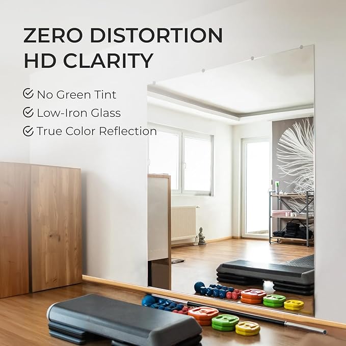 Fab Glass and Mirror Tempered Glass Gym Mirror - 48”x72” Shatterproof HD Wall Mirror for Home Gym, Dance Studio, Workout Room - Professional Grade Safety Backing - USA Exclusive Frameless Design