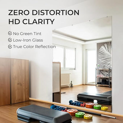 Fab Glass and Mirror Tempered Glass Gym Mirror - 48”x72” Shatterproof HD Wall Mirror for Home Gym, Dance Studio, Workout Room - Professional Grade Safety Backing - USA Exclusive Frameless Design