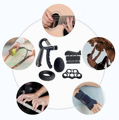 Grip Strength Trainer Kit (5 Pack) with Counter - Adjustable Resistance Hand Gripper, Forearm & Finger Strengthener, Stress Relief Ball, Workout Ring - Hand Therapy, Muscle Building, Injury Recovery for Athletes & Therapy