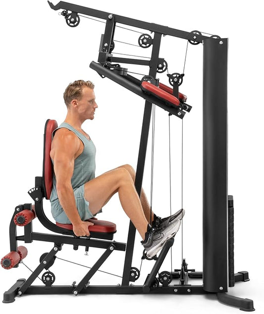 Marcy All-in-One Home Gym System with Tri-Action Press Arms, Adjustable Leg Press, and Full-Swivel Seat for Total Body Strength Training – Compact Multi-Station Workout Equipment MWM-0623
