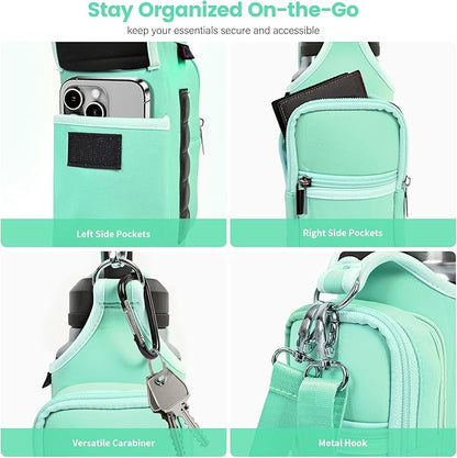 icolor Magnetic Gym Bag Water Bottle Carrier Holder with Phone Pockets & Shoulder Strap,Gym Magnetic Bag 5 Built-in Magnets Gym Accessories Organizer Sling Bottle Bag Pouch Sleeve