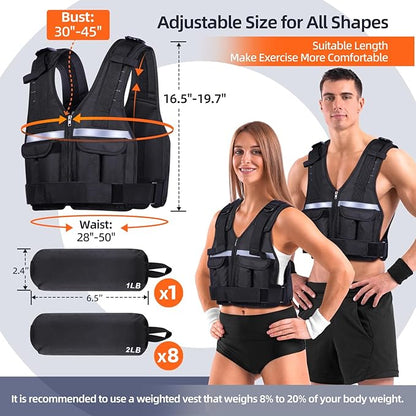 Sportneer Adjustable Weighted Vest Weights: 2-18 lbs/2-40 lbs Washable Weight Vest for Walking 16 In 1 Fast Adjust Rucking Vest for Women and Men Home Gym Running Jogging Strength Training Vests