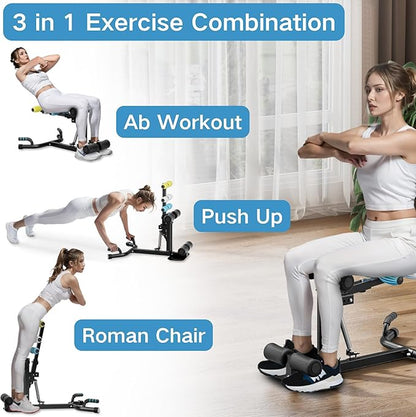 Deep Squat Machine, with Roman Chair Function, Adjustable Glutes Trainer Machine, Core & Abs for Low Impact Lower Body Workouts, Home Gym Push-Up Exercises, Easy to Assemble, 300Lbs Capacity