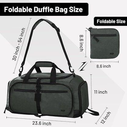 MIER Foldable Duffle Bag with Shoe Compartment 50L Travel Duffel Bags for Men Women Packable Overnight Bag for Camping Gym Weekender, Green Gray
