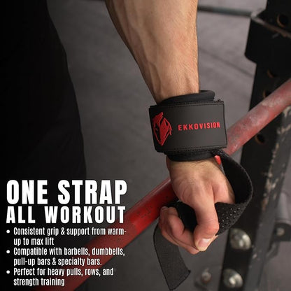 Ekkovision Weight Lifting Straps With Cuffed D Ring, Wrist Support for Men, Heavy Duty Thick Comfortable Lifting Straps, Secure Fit, Enhanced Grip, Straps for Weightlifting & Gym Training, Black
