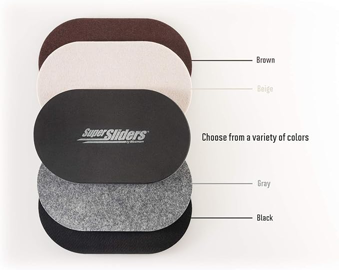 Super Sliders 5-3/4" x 9-1/2" XL Oval Reusable Felt Furniture Sliders for Hard Surfaces, Anti-Slip Protective Furniture Moving Pads for Beds, Sofas, Dressers, Set of 8, Brown