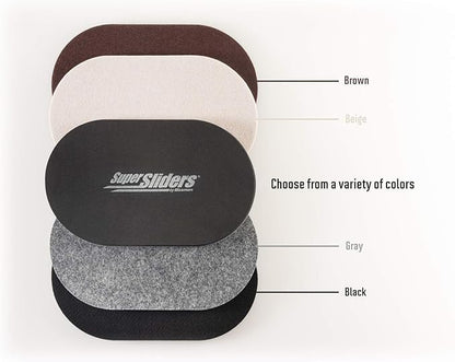 Super Sliders 5-3/4" x 9-1/2" XL Oval Reusable Felt Furniture Sliders for Hard Surfaces, Anti-Slip Protective Furniture Moving Pads for Beds, Sofas, Dressers, Set of 4, Black