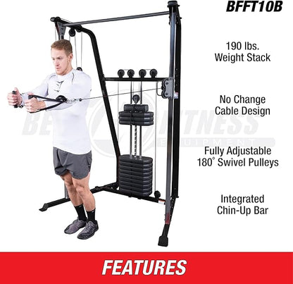 Body-Solid Best Fitness Functional Trainer Cable Machine, Full Body Workout Weight Stacks, Chest and Shoulder Exercise Home Gym LAT Pulldown Machines with 190lb Weights Stack, Midnight Black