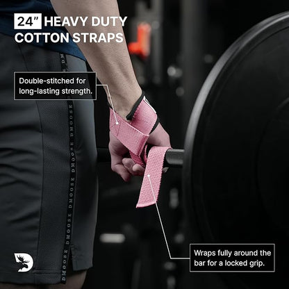 DMoose Fitness Lifting Straps 24" (Pair) - 5mm Padded Durable Wrist Straps for Weightlifting & Powerlifting - Cotton Lifting Strap with Silicone Grip for Men & Women - Deadlift Strap for Gym Workout