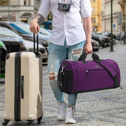 TOPDesign Gym Bag for Women & Men, Unisex Duffel Bag with Shoe Compartment & Wet Pocket for Travel Sports Gym (M Purple)
