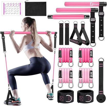 Pilates Bar Kit with Resistance Bands,Pilates Bar with Stackable Bands Workout Equipment for Legs,Hip,Waist and Arm,Exercise Fitness Equipment for Women & Men Home Gym Yoga Pilates