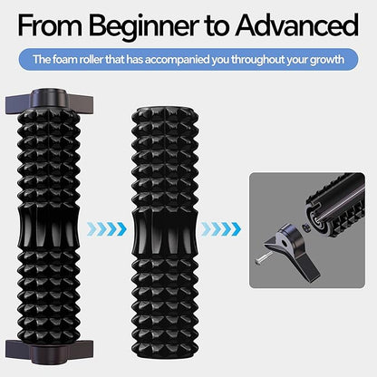 Foam Roller with Detachable Stand, 18” Deep Tissue Massage Roller, Beginner-Friendly Support Design for Muscle Recovery, Home Workout & Fitness - Black