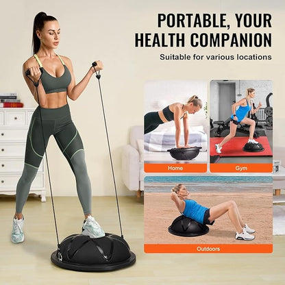 Half Exercise Ball Trainer 23 inch Balance Ball Trainer 1500lbs Capacity Stability Ball with Resistance Bands & Foot Pump, Strength Fitness Ball for Home Gym Full Body Workout